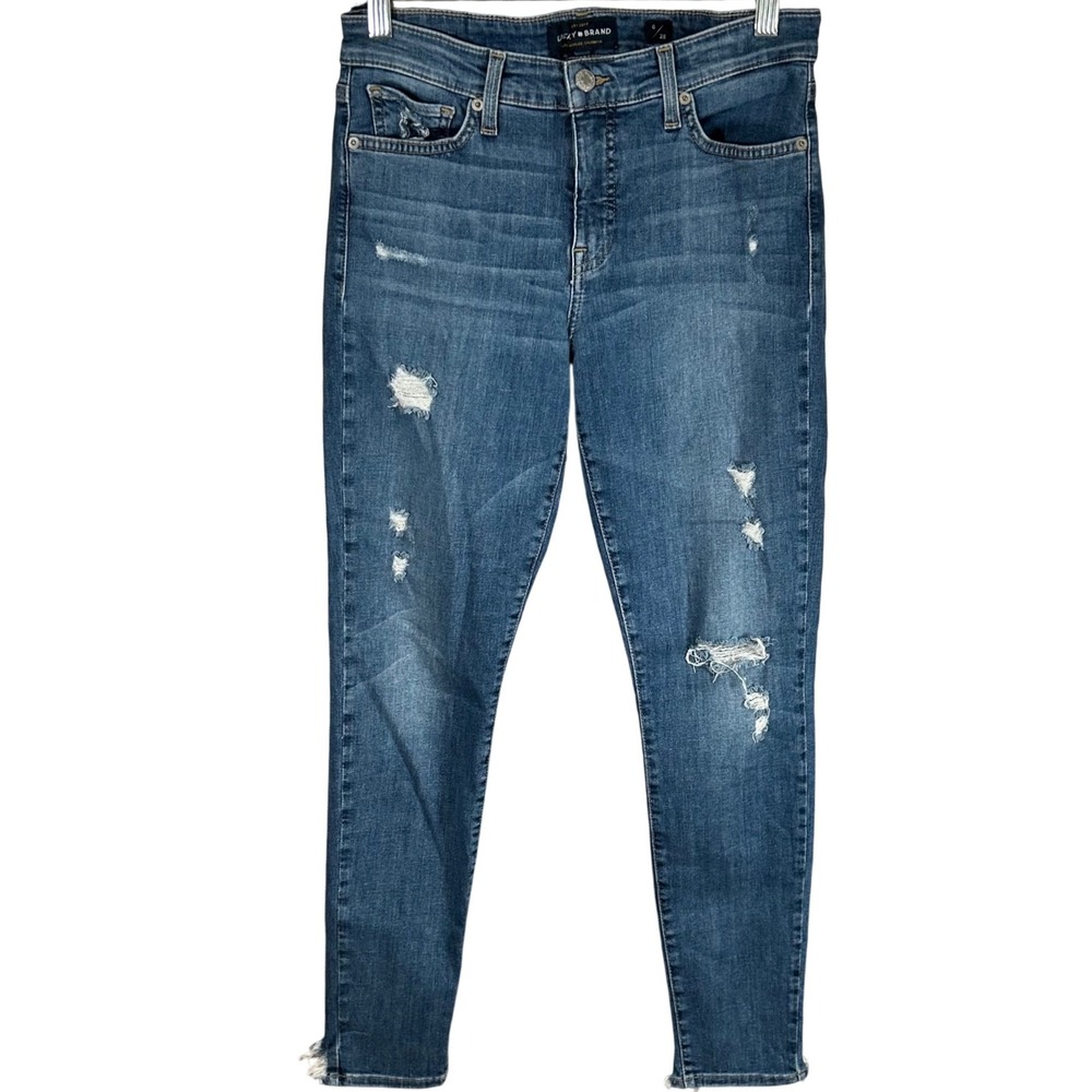 Lucky Brand Ava Super Skinny Distressed Jeans Women‎ 6/28 Medium Wash Raw Hem